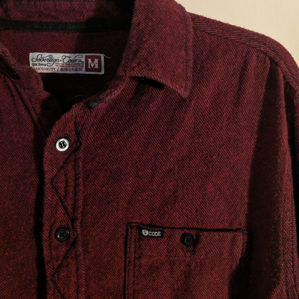 Black and red pinstripe flannel button down